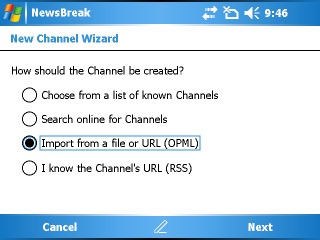 Ilium Software NewsBreak 2.0 Import Screen