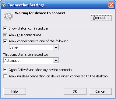 ActiveSync 4.5 Connection Settings