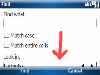 Windows Mobile 6 Excel Mobile for Smartphone Find Screen Glitch