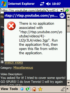 YouTube Mobile error messasge on Windows Mobile