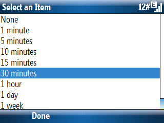 Example menu list view