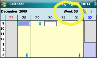Windows Mobile calendar week 53