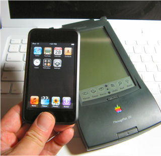 iPod touch, Newton Messagepad 130, and Macbook