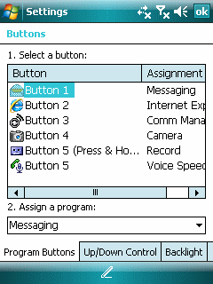 Windows Mobile Pocket PC Settings Buttons