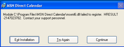 msndirect_err MSN Direct Outlook Plugin Failure